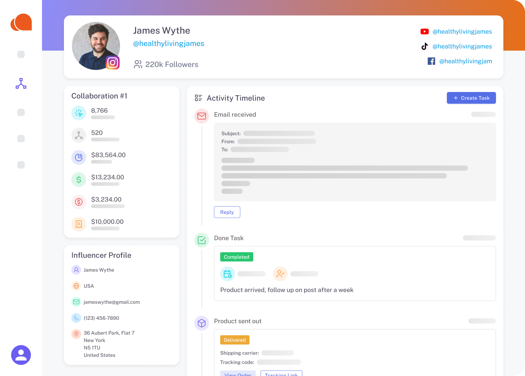 User Interface of Influencer Hero