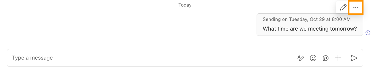 Screenshot of a scheduled message in Microsoft Teams with the three-dot icon highlighted for more options
