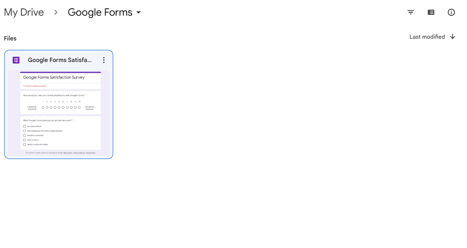 A screenshot of a Google Drive folder containing the form to analyze