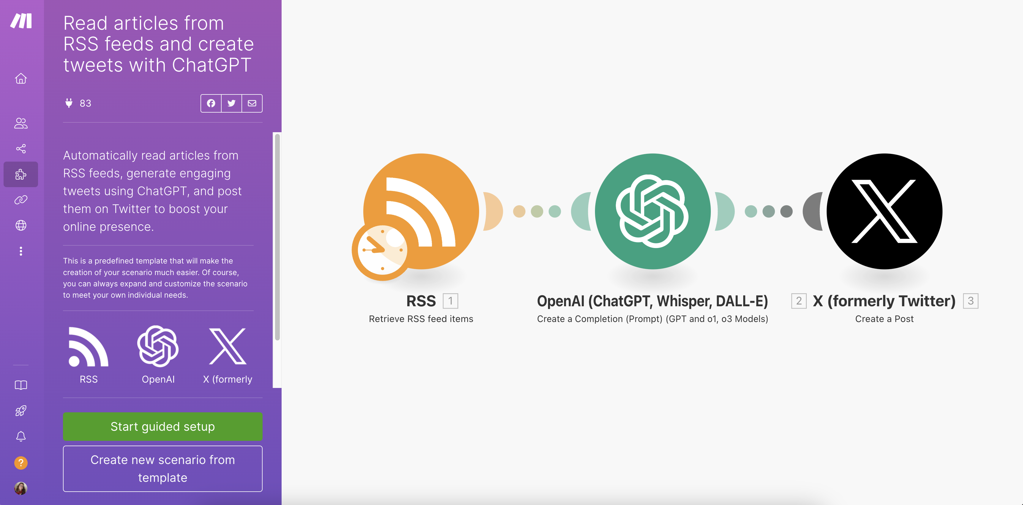 Interfaccia dell’Assistente IA per Tweet di Make
