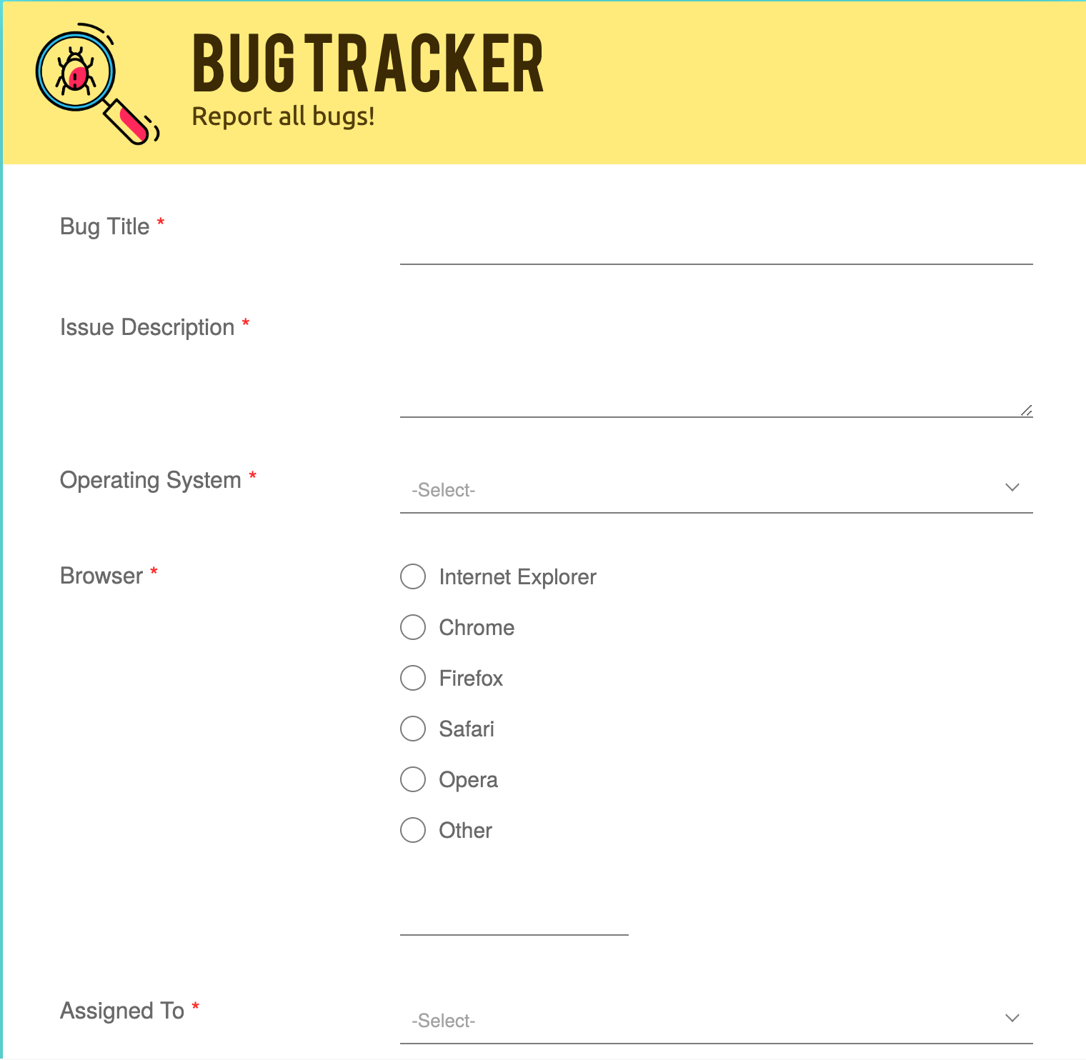Zoho Forms bug tracker template