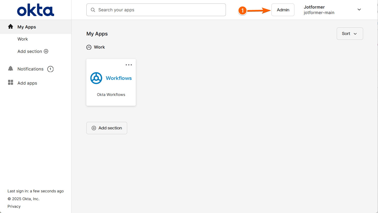 Admin button in Okta's App page