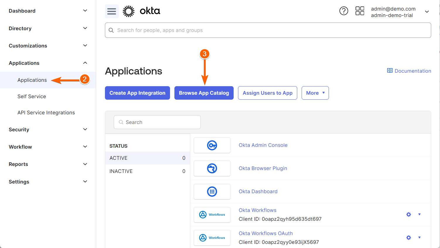 Browse App Catalog in Okta dashboard