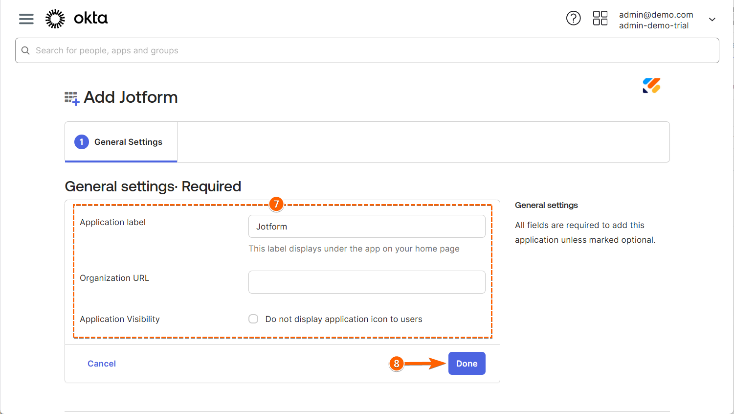 General Settings of the Jotform application