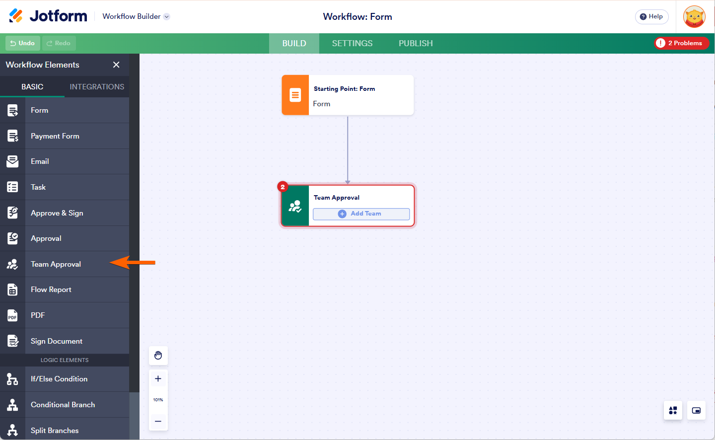 Adding Team Approval Element in Jotform Workflows