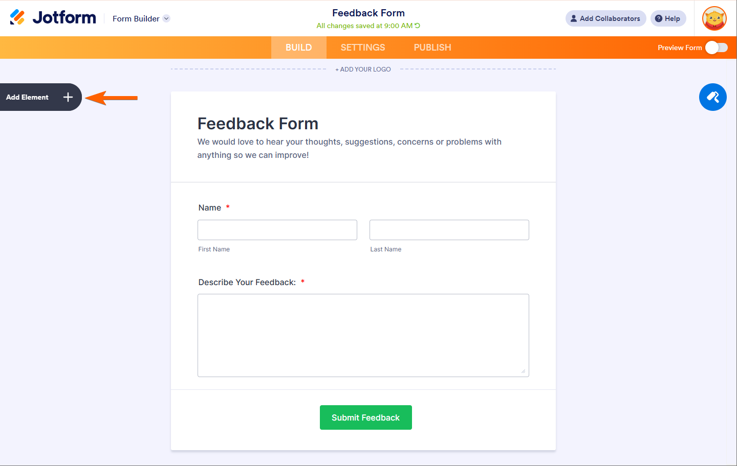 Añadir Elemento en el Creador de Jotform