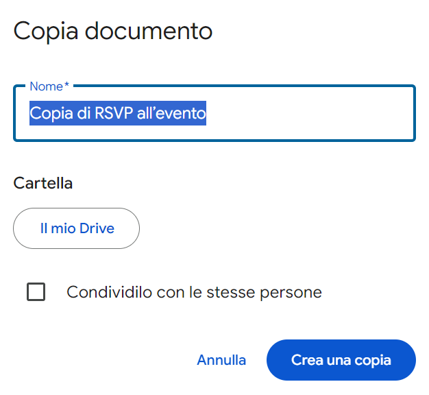 La finestra di dialogo contiene campi per l'immissione di un nome per il nuovo modulo e per la selezione di una cartella in cui memorizzarlo