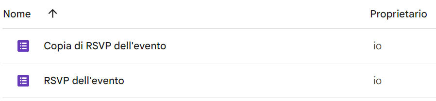 Screenshot di un'interfaccia di Google Drive con un file che è stato copiato