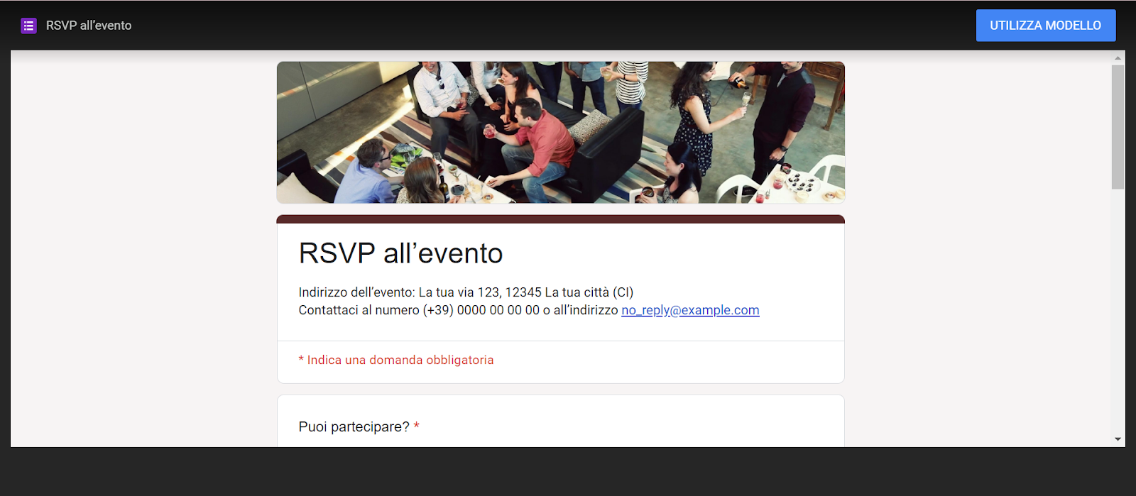Anteprima di un modulo Google