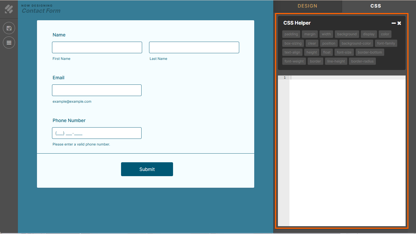 CSS Tab in Advanced Designer in Jotform
