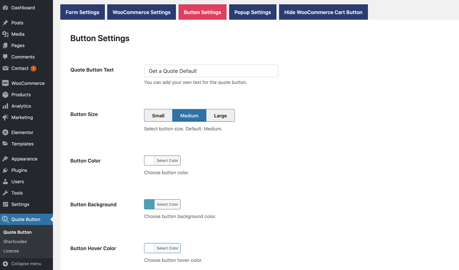 Benutzeroberfläche von YITH request a Quote for WooCommerce Plugin