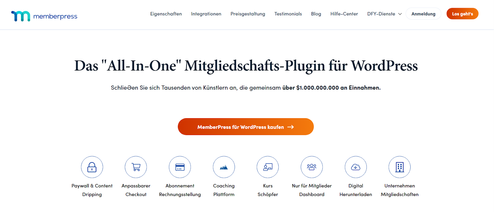Landingpage von MemberPress