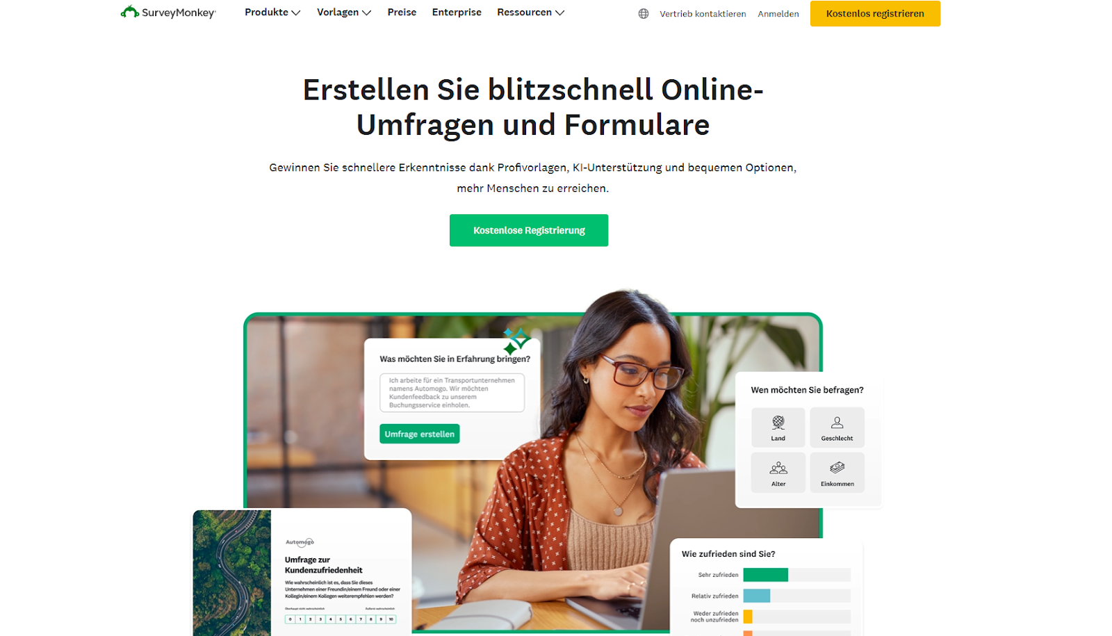 Landingpage von SurveyMonkey