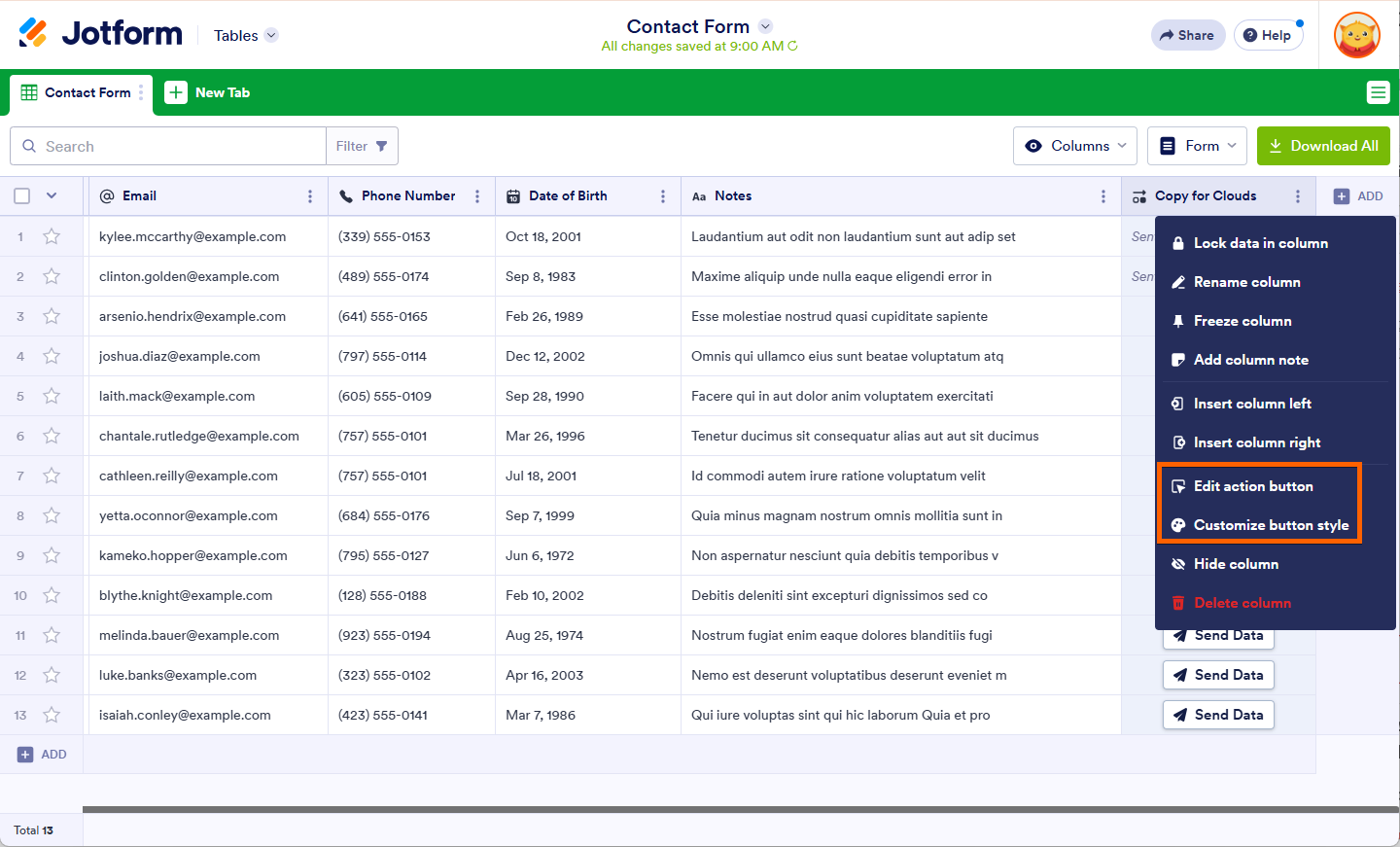 Edit Action Button and Customize Button Style in Jotform Tables