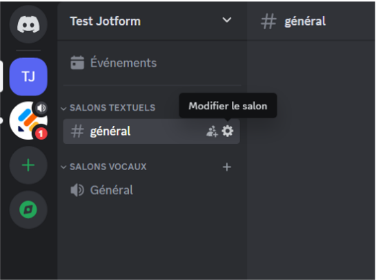 Capture d’écran du tableau de bord principal de Discord, avec l’option Modifier le salon en surbrillance