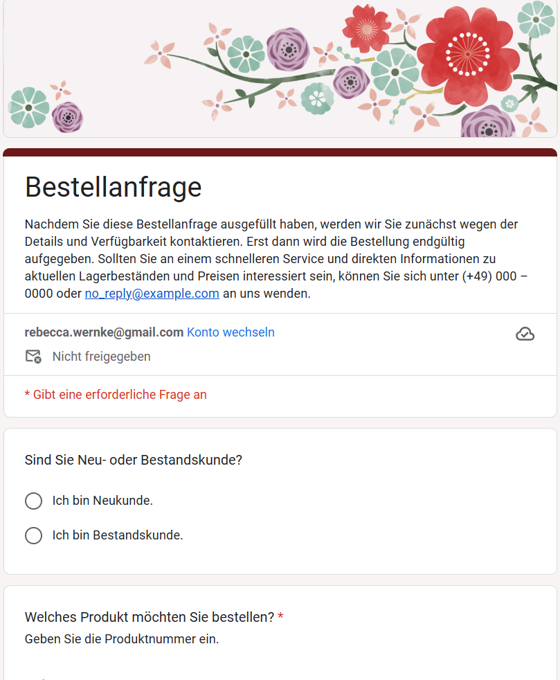Vorschau des Formulars in Google Forms