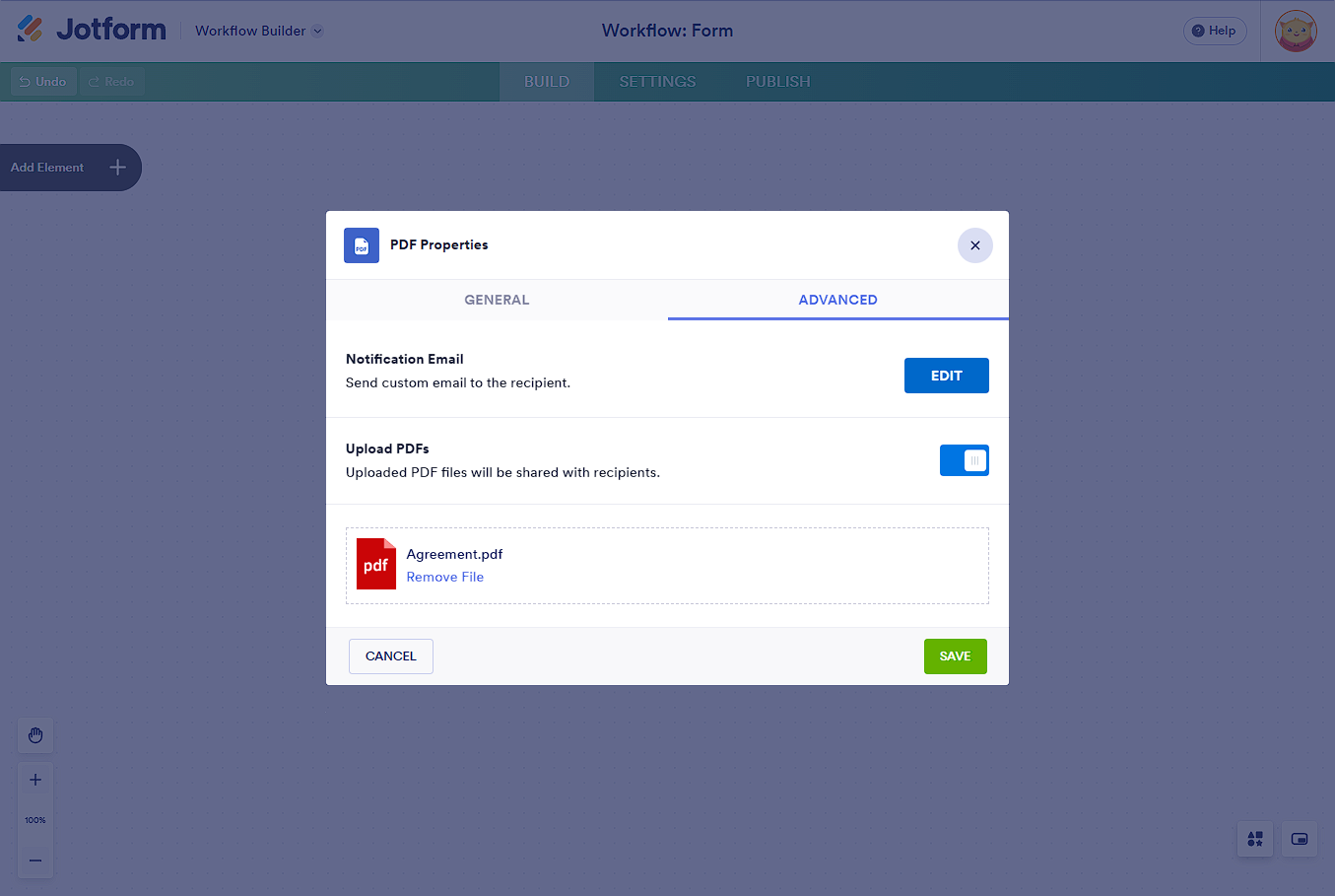 Advanced Tab of PDF Properties in Jotform Workflows