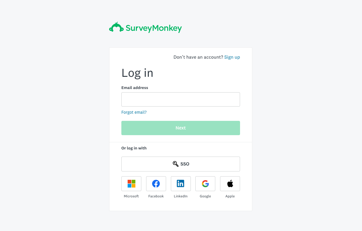 Screenshot of SurveyMonkey login page