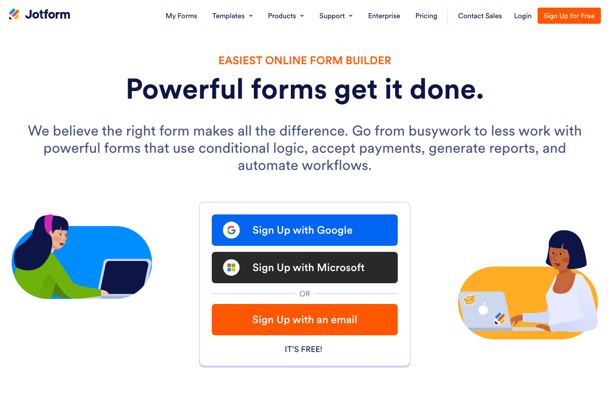 Screenshot of the Jotform signup/login page