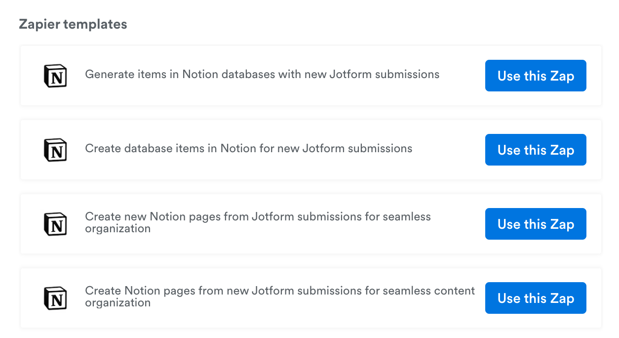 Tangkapan layar beberapa template Zapier yang dapat digunakan dalam Notion