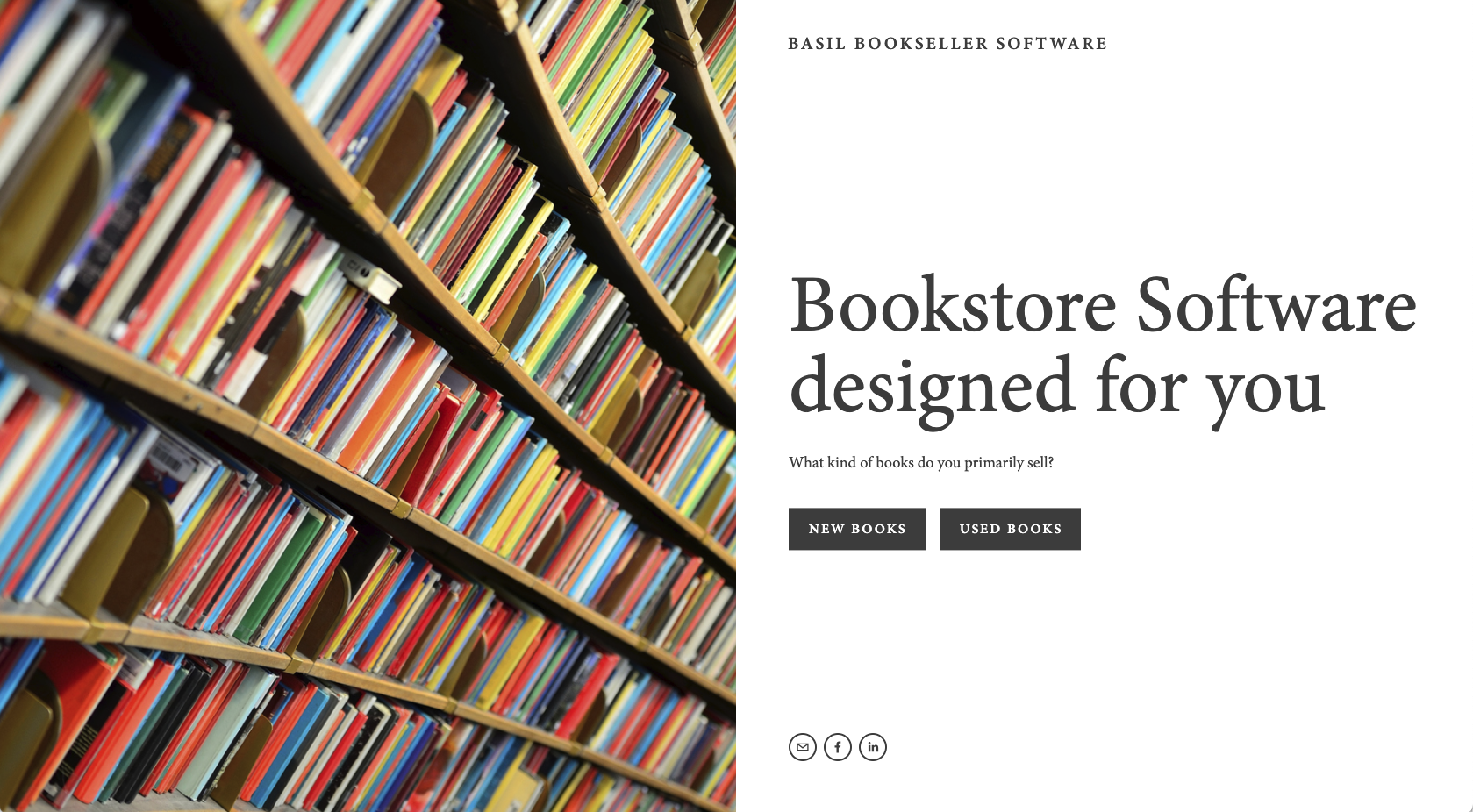 Basil Bookseller Software Landing Page