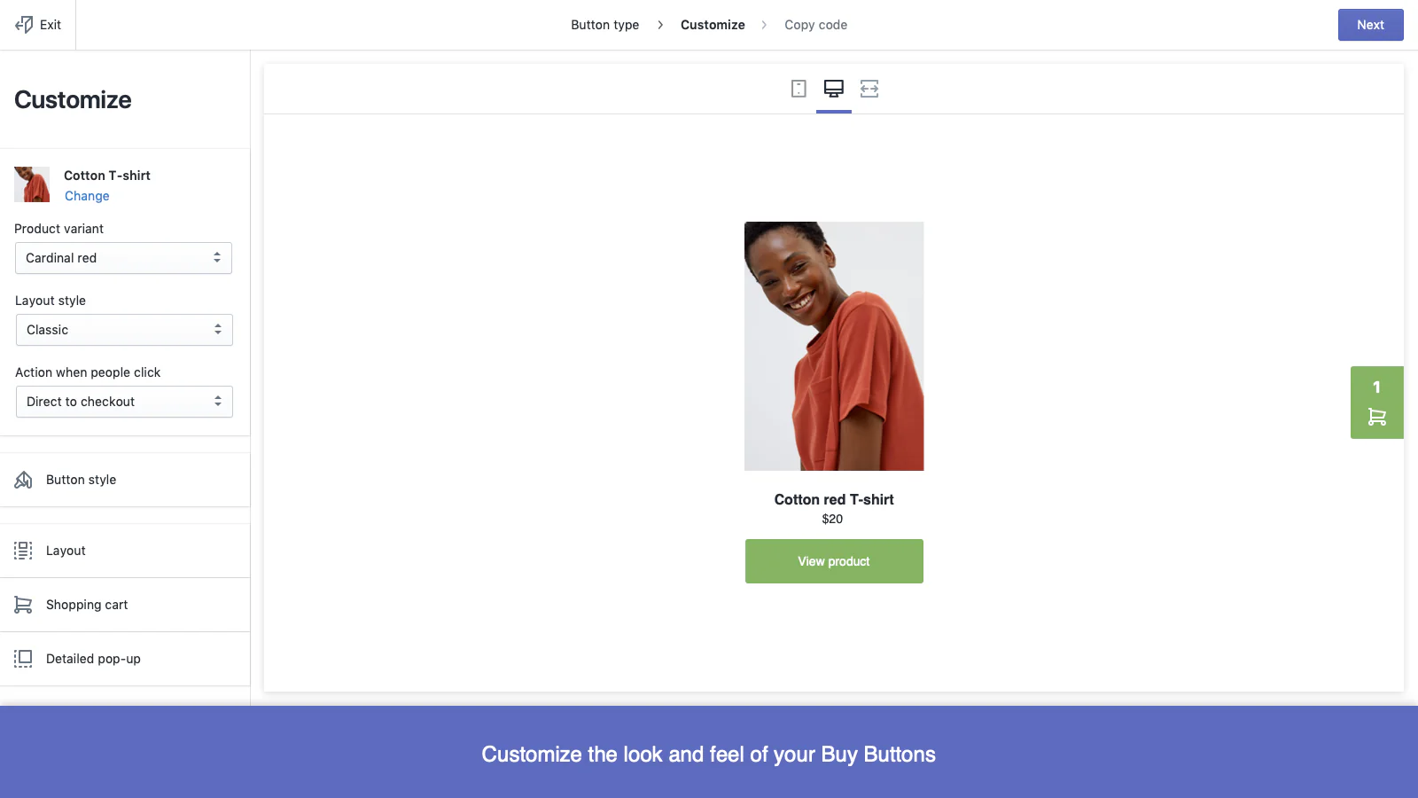 User Interface of Buy Button channel