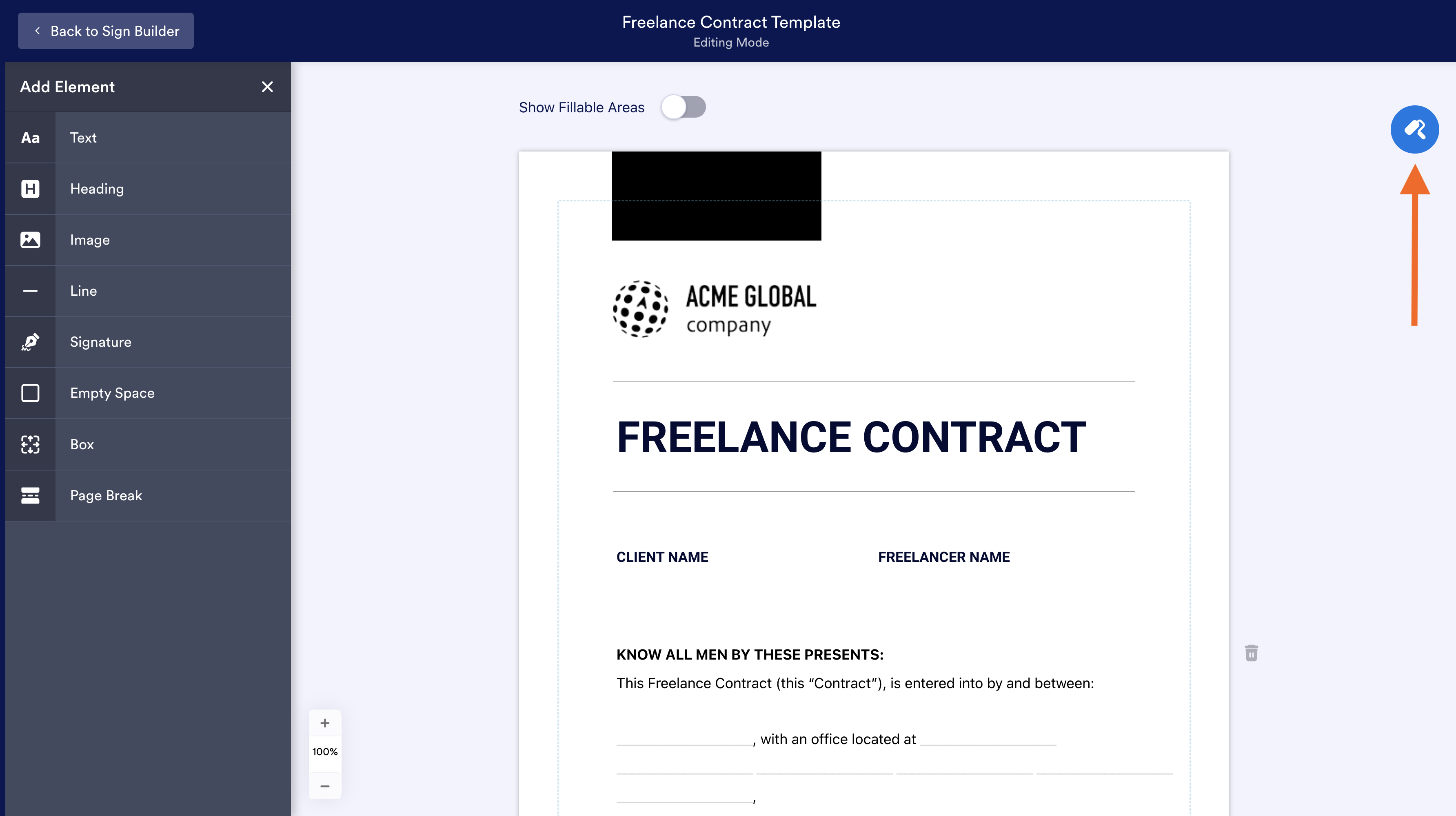 Clicking on the Paint Roller Icon to go to PDF Designer on Jotform Sign