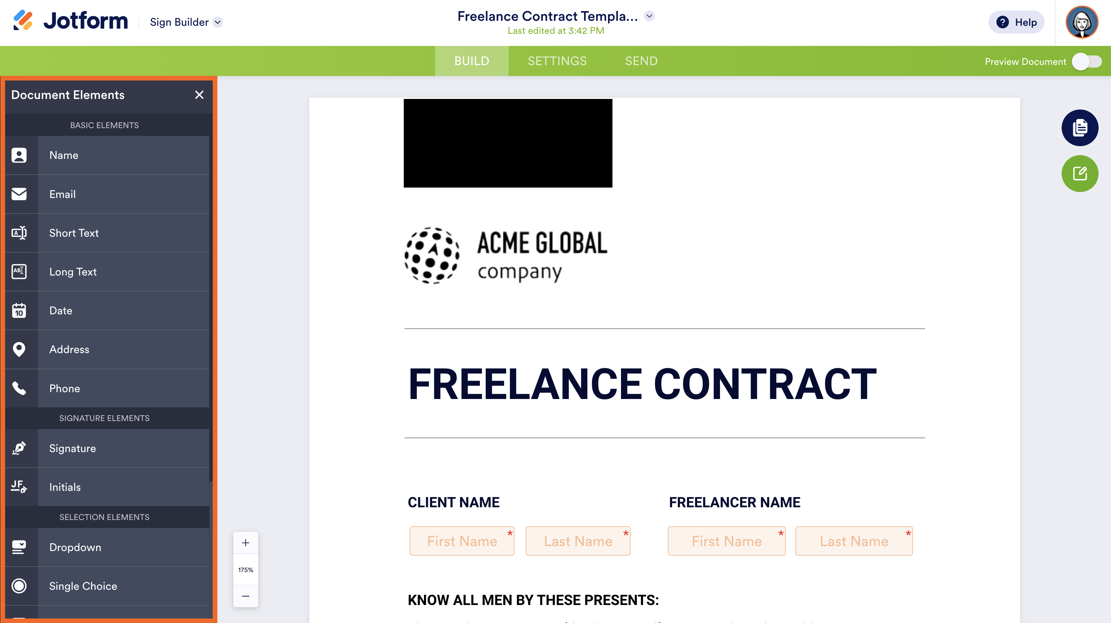 Document Elements in Jotform Sign Builder