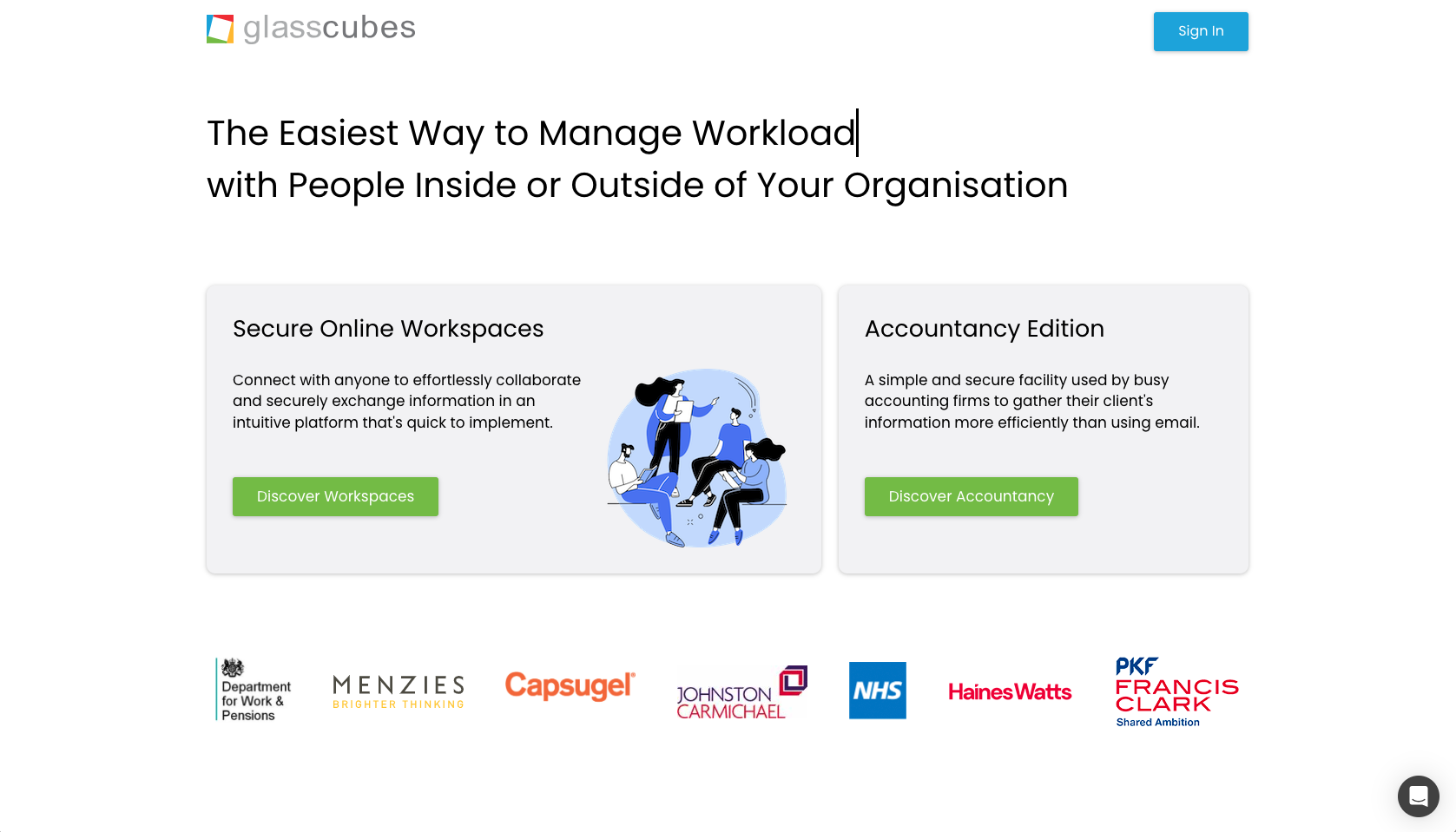 Glasscubes Landing Page