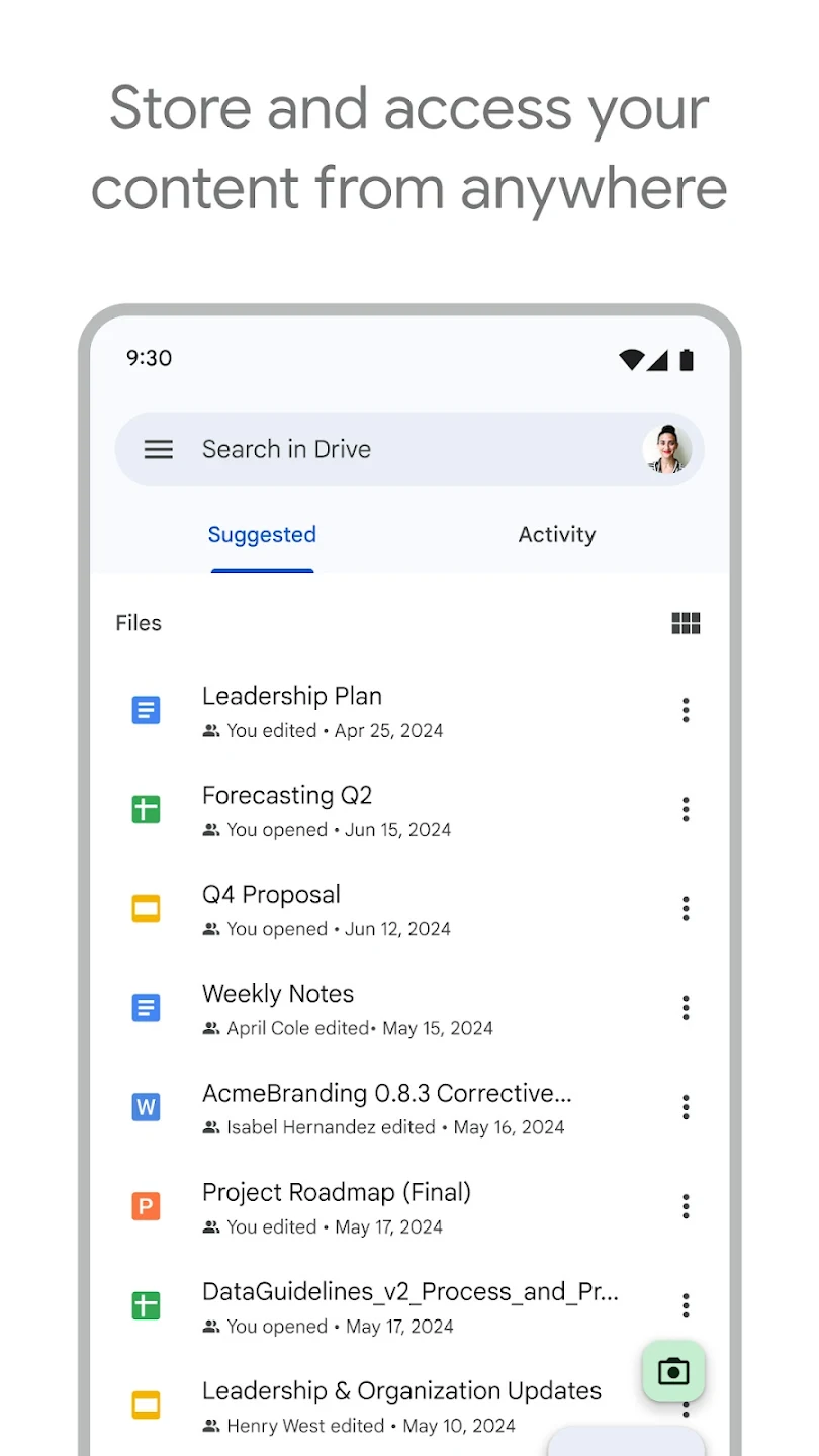 User Interface of Google Drive on Mobile