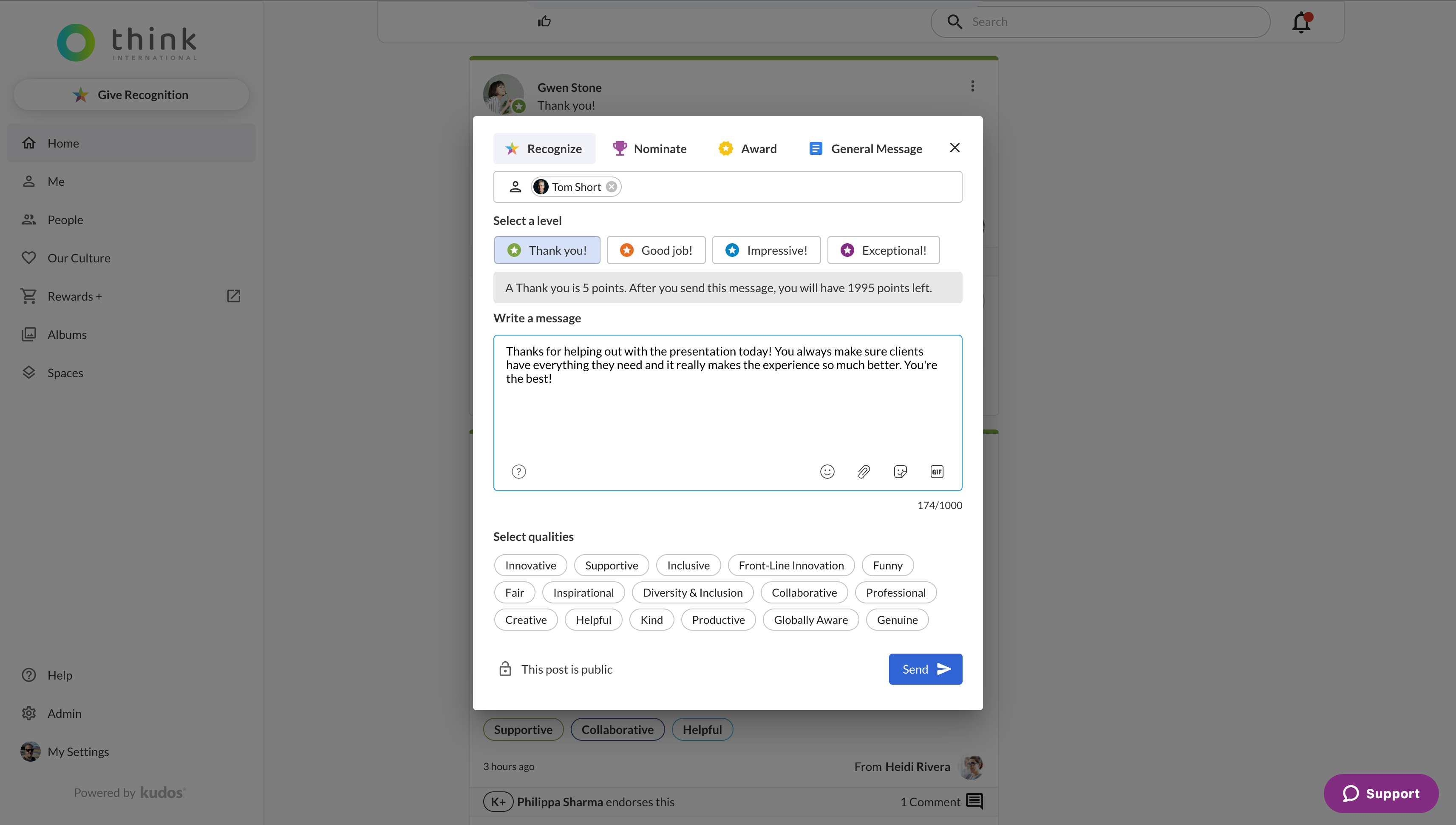 User Interface of Kudos
