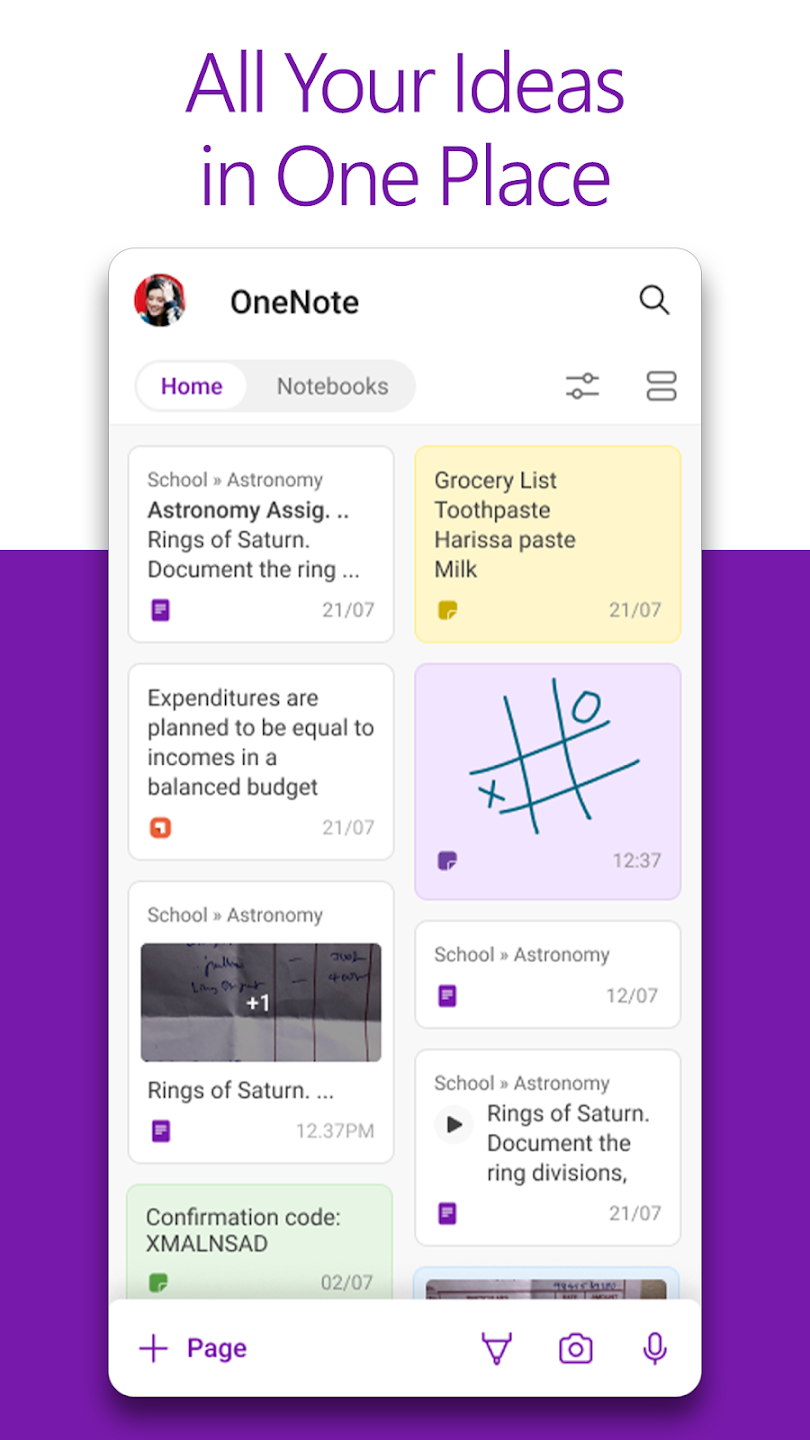 User Interface of OneNote on Mobile