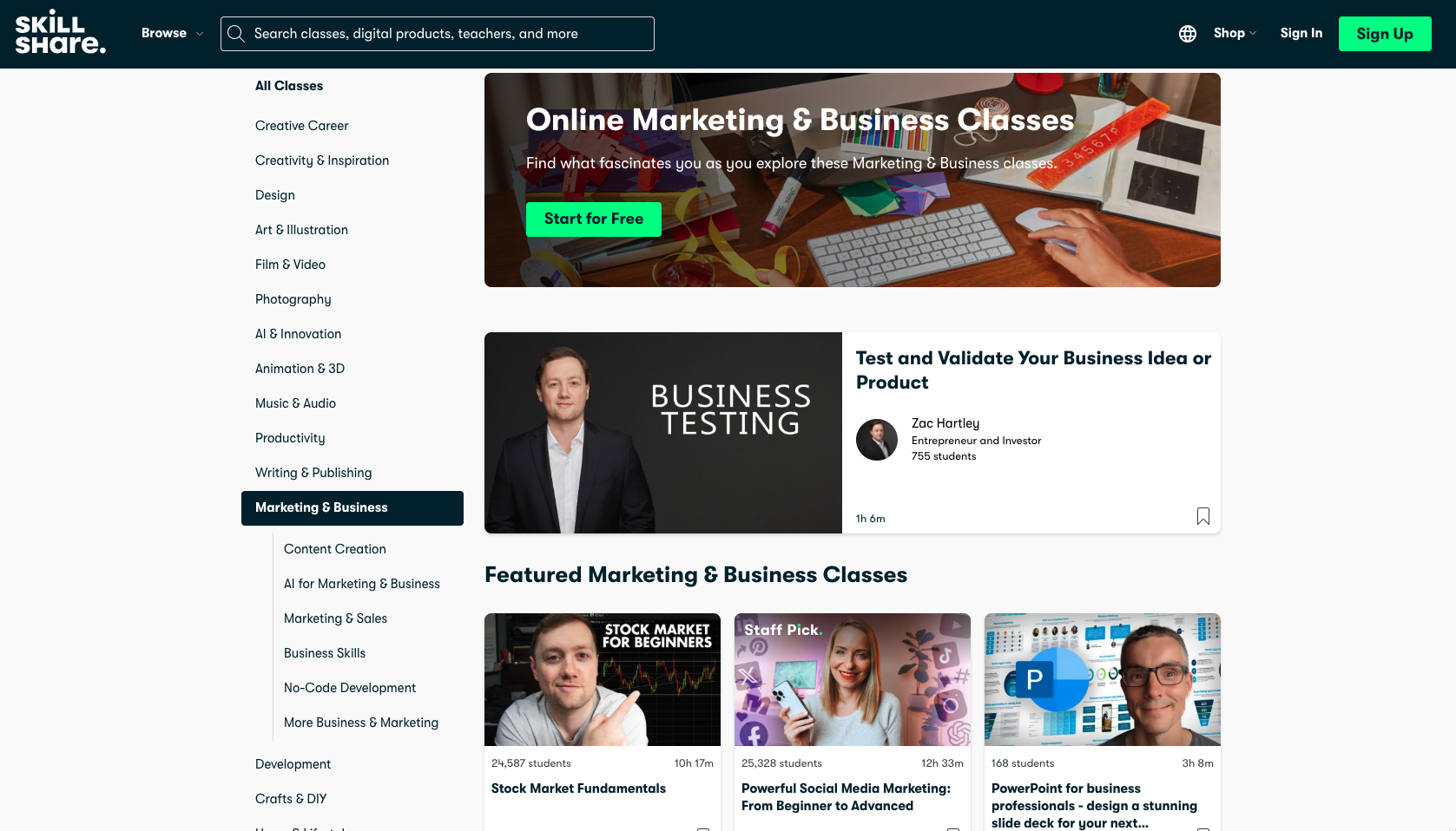 Skillshare Landing Page