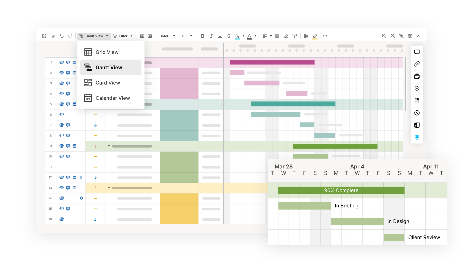 User Interface of Smartsheet
