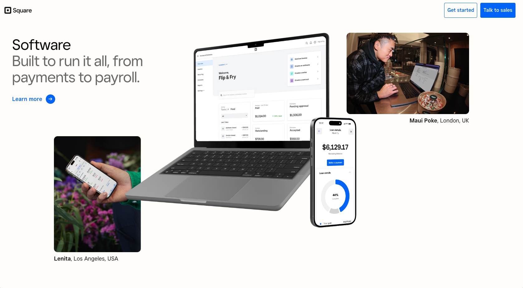 Square Landing Page Displaying Software Capabilities