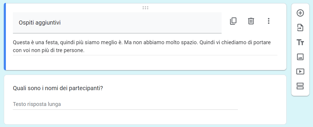 Personalizzazione delle domande in Moduli Google