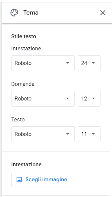 Scheda “Personalizza tema” in Moduli Google