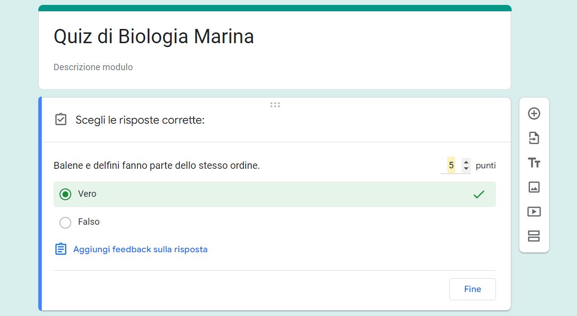 Uno screenshot della creazione della chiave di risposta