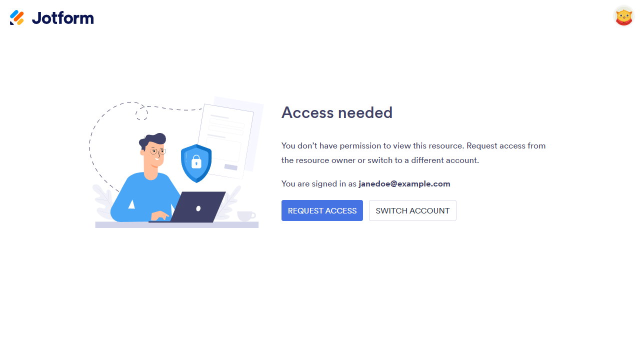 Request Access button in the Action Needed to view asset in Jotform