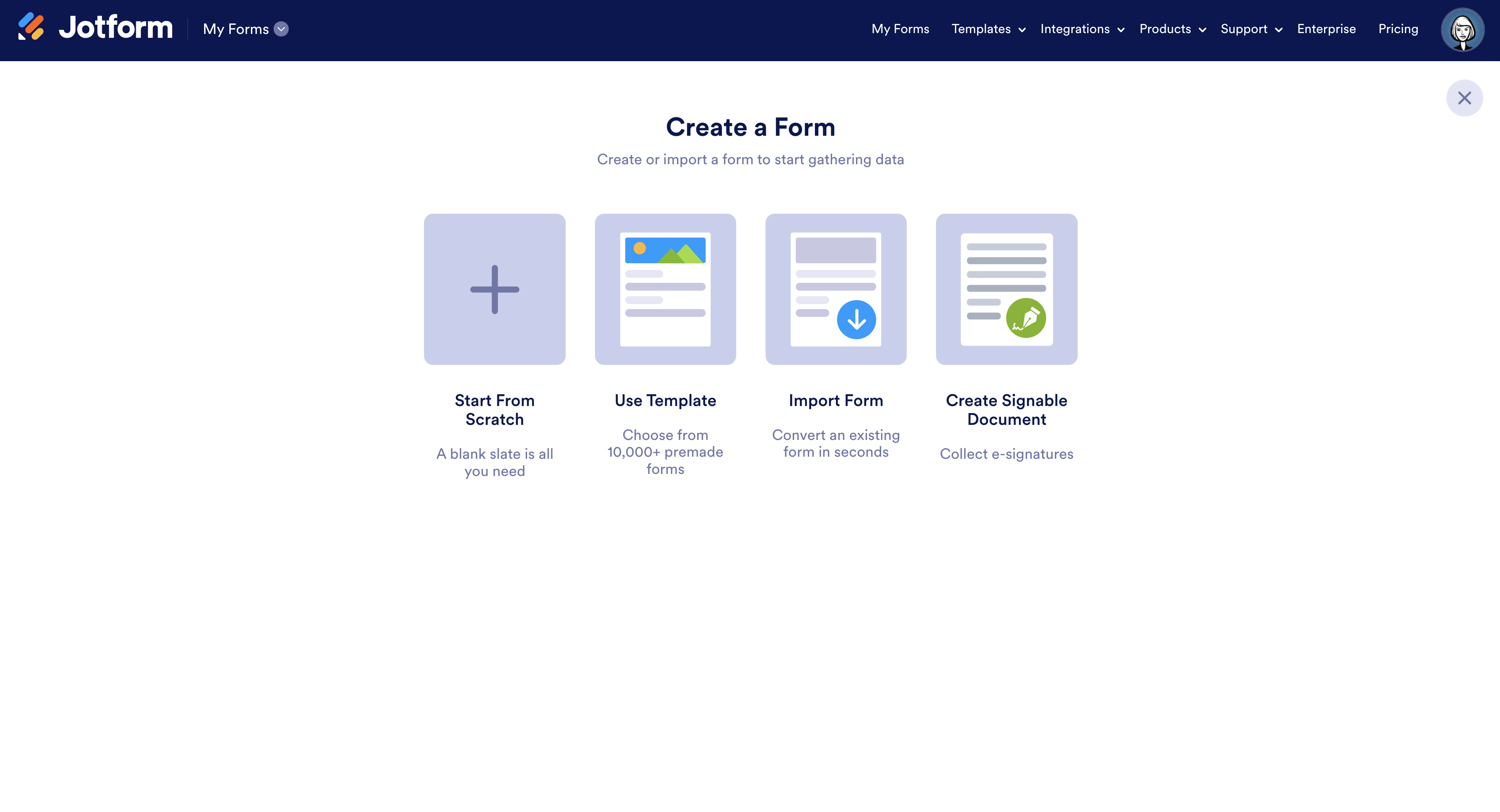 Jotformでテンプレートから、またはゼロからフォームを作成するオプション