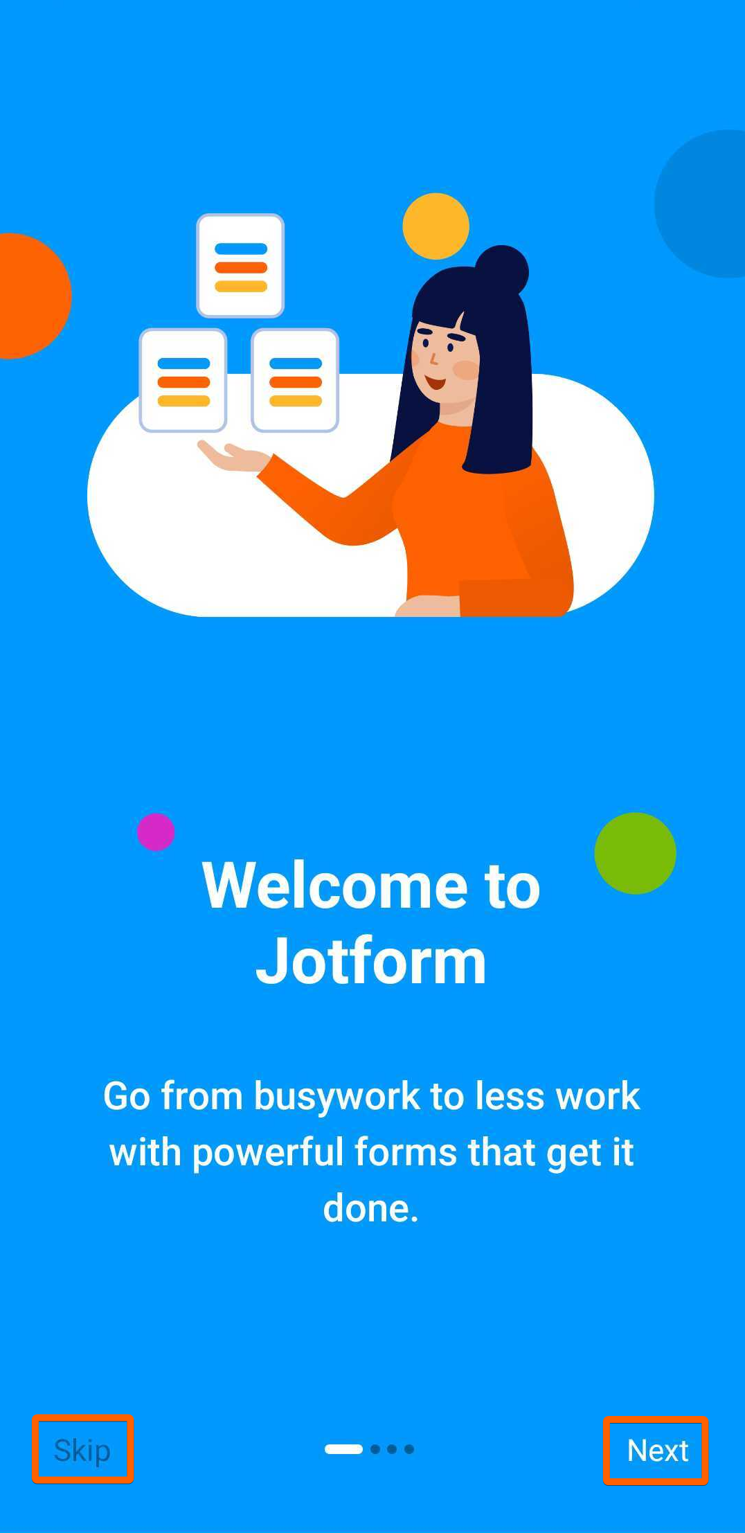 Botón Omitir y Siguiente en la Aplicación Jotform Mobile Forms