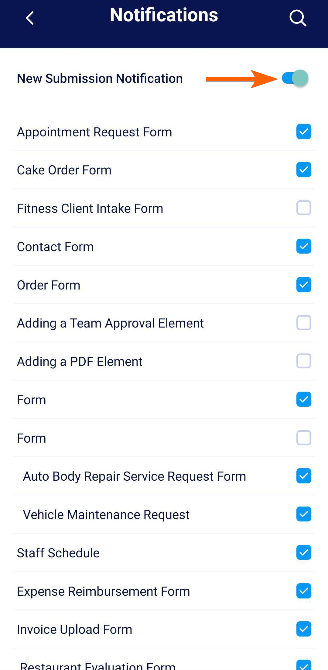 Activando la Notificación de Nueva Presentación en las Apps móviles de Jotform