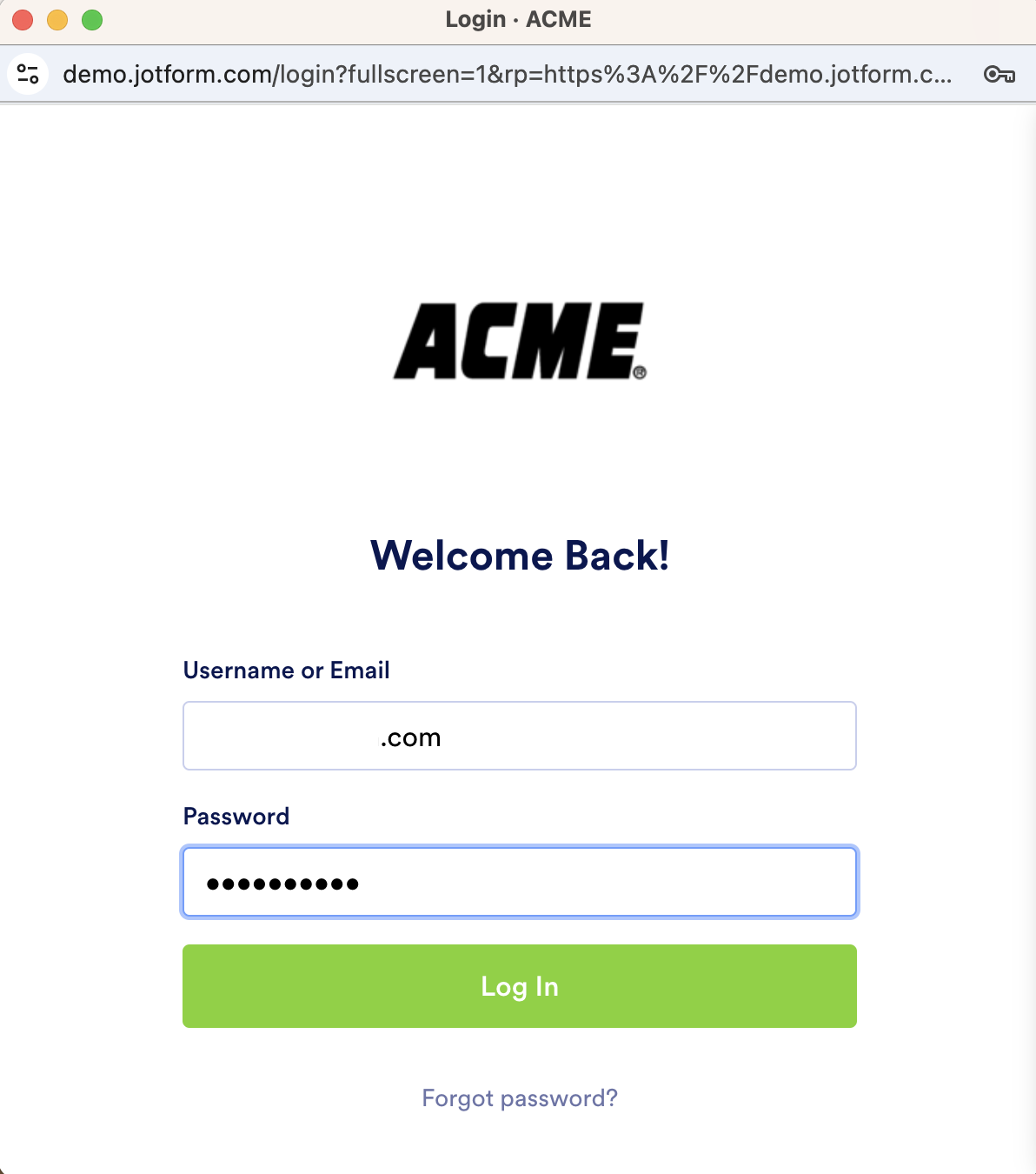Entering Enterprise account credentials and clicking on Log in from the pop up window