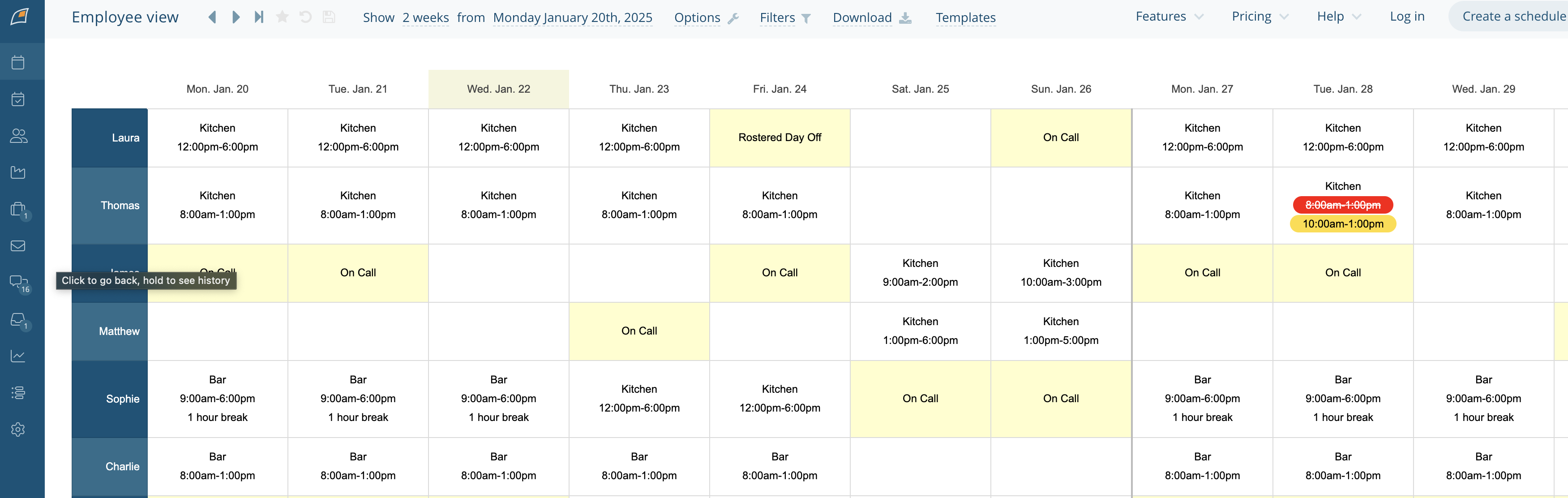 Findmyshift user interface