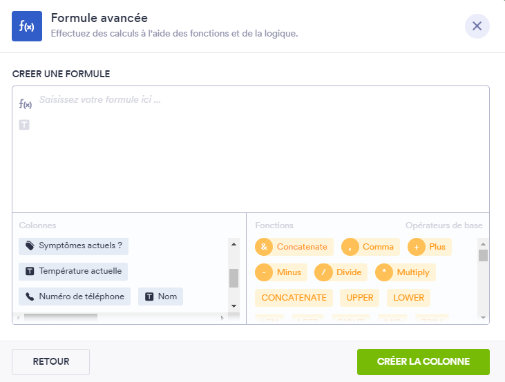 Fonction de formule avancée
