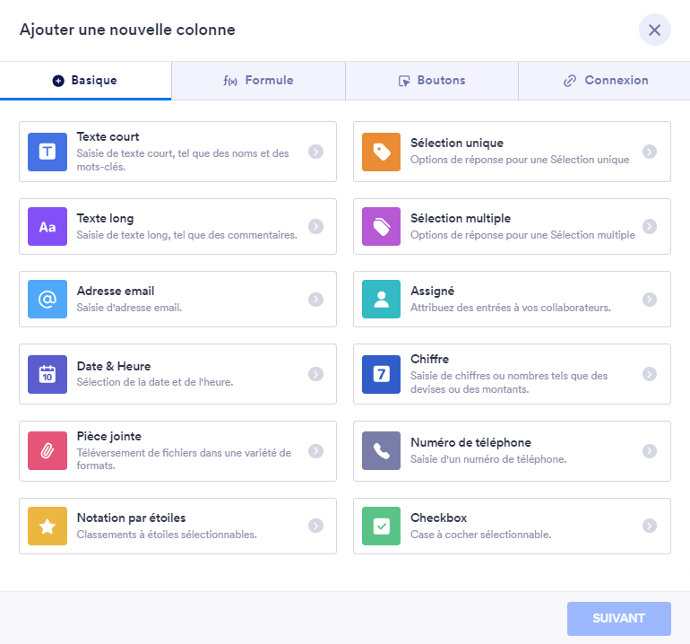 Image de la page « Ajouter une nouvelle colonne »