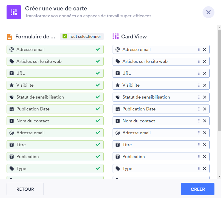 Image de la page de création d’une Vue de carte