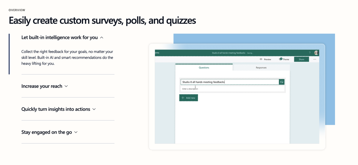 Microsoft Forms survey landing page