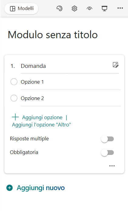 Screenshot di una domanda a scelta multipla vuota su Microsoft Forms mobile