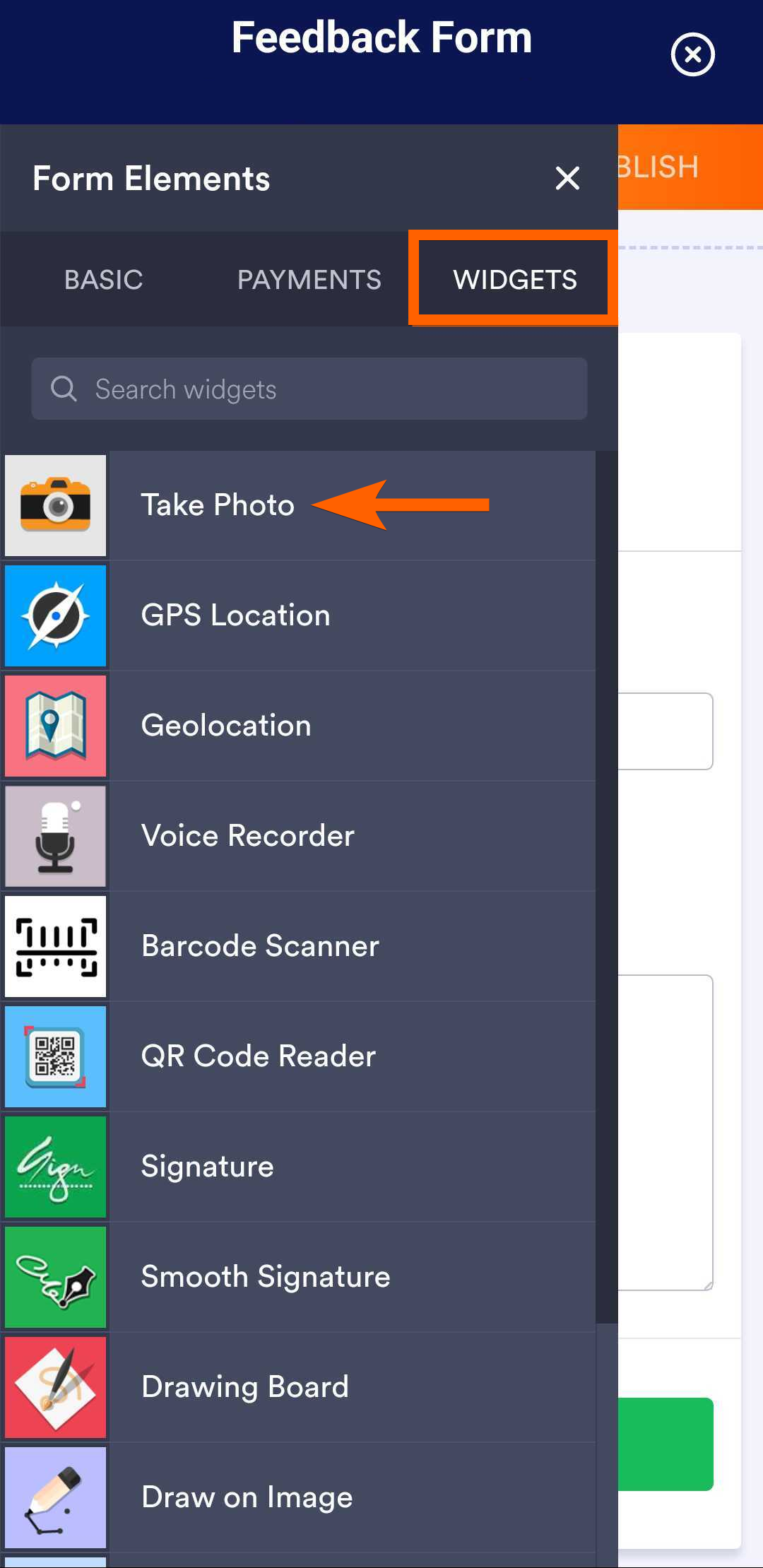 Widget de Tomar Foto en Jotform Mobile Forms